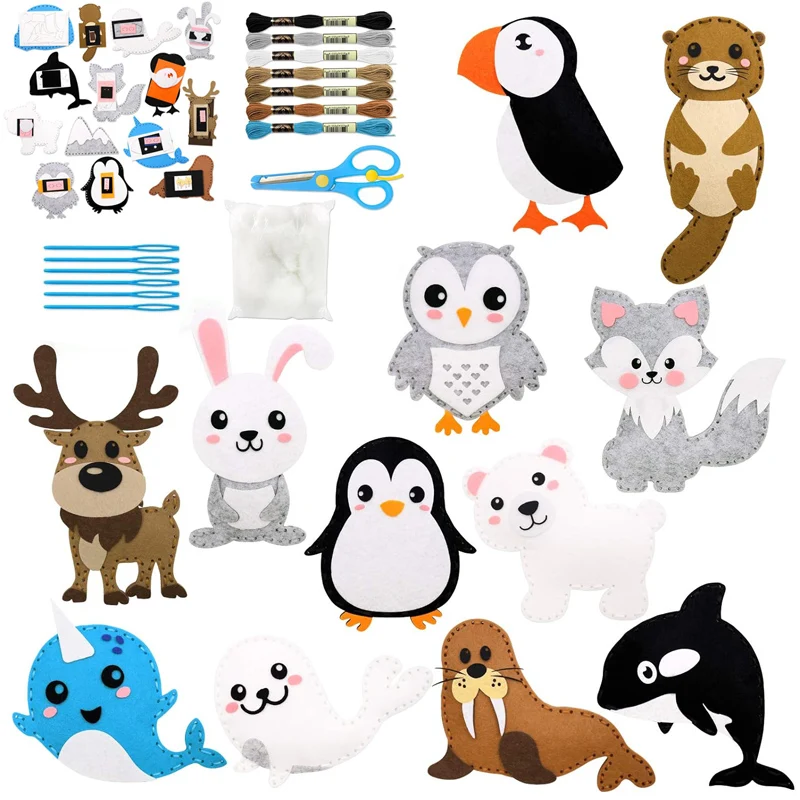 Color: DARK GRAY - Christmas Sewing Kit Animal Sewing Craft Kit Farm Animal Toy DIY Crafting Sewing Set Educational Craft Set For Children Gifts