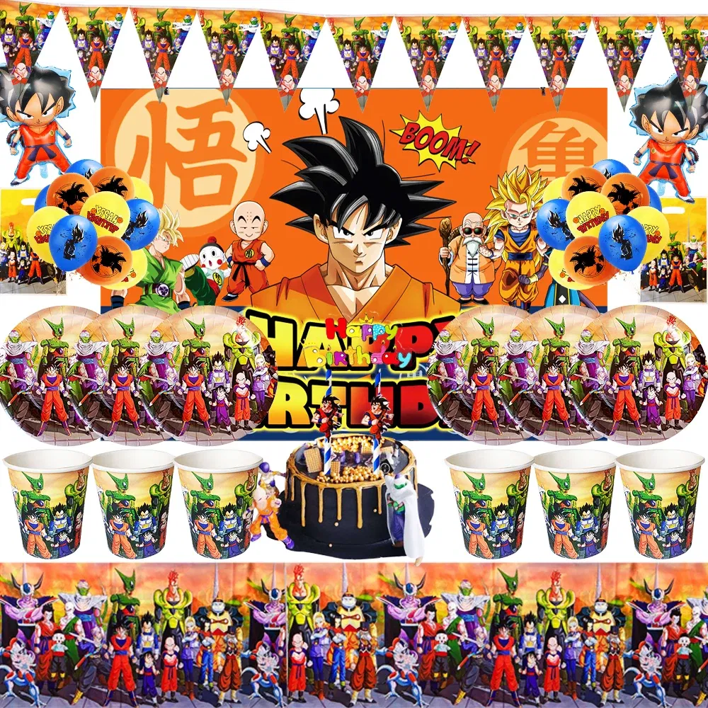 Color: PEACOCK BLUE, Ships From: CHINA - Goku Dragon Ball Z Kids Birthday Party Gift Decoration Boy Tableware Party Supplies Plate Cup Tablecloth Foil Balloon CakeTopper