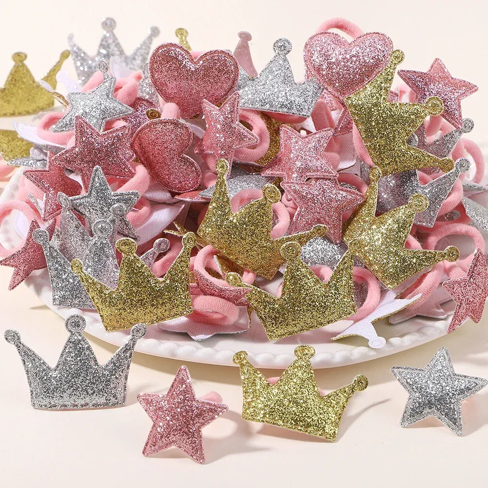 Color: khaki - 10pcs Love Star Kids Hair Loop No Harm Hair Towel Loop Head Rope Cartoon Ponytail Holder Rubber Band Girls Hair Accessories