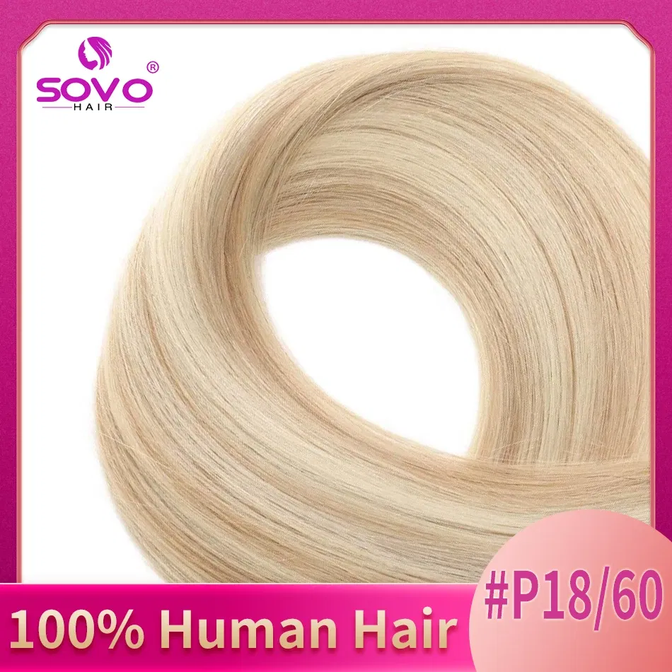 Color: P18/22, Length: 12 inches - SOVO Clip In Hair Extensions Human Hair 3 Pieces Bone Straight Clip Ins Hair Extension 60-90G Real Natural European Hair 12-26"
