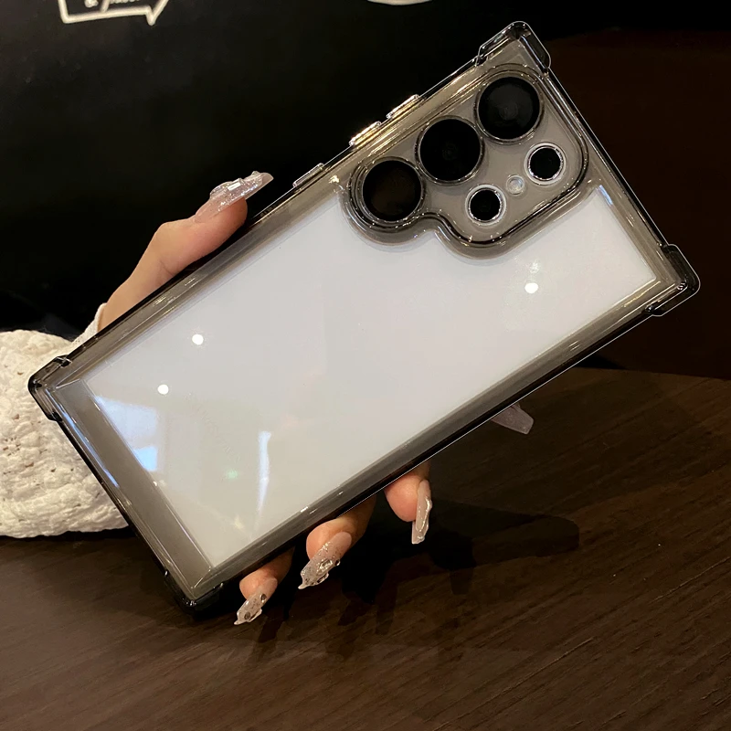 Color: black, Material: aluminum - Luxury Shockproof Clear Acrylic Case For Samsung Galaxy S24 S23 FE S22 Plus S24 Ultra A34 A54 A15 A25 A35 A55 A53 5G Hard Cover