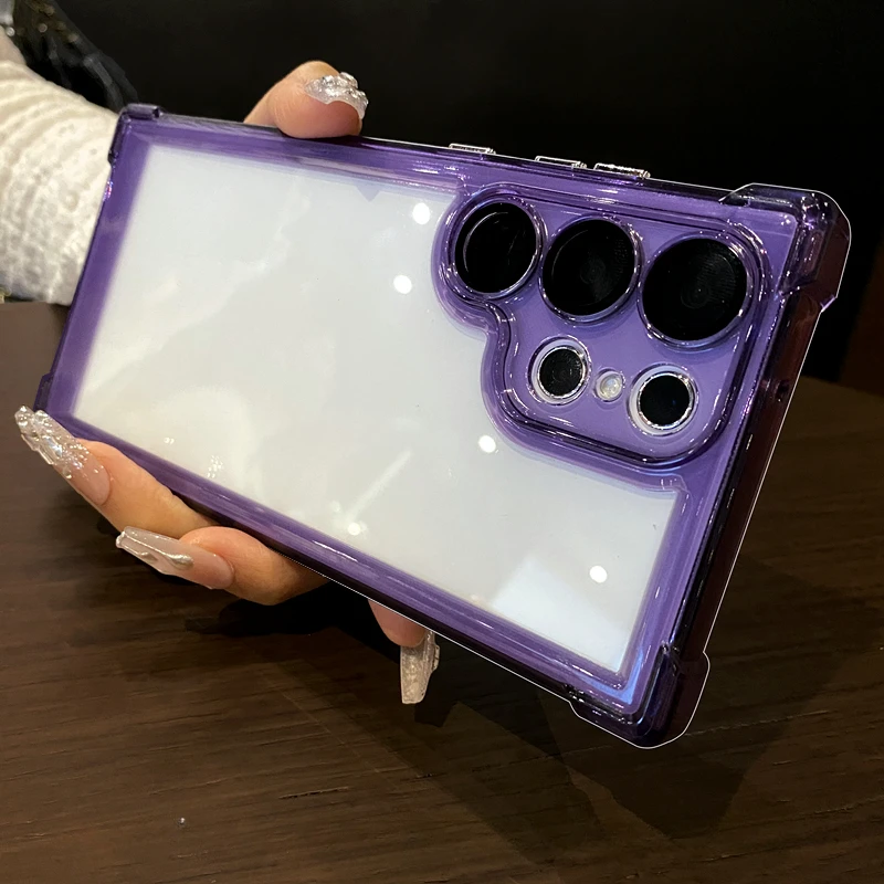 Color: black, Material: aluminum - Luxury Shockproof Clear Acrylic Case For Samsung Galaxy S24 S23 FE S22 Plus S24 Ultra A34 A54 A15 A25 A35 A55 A53 5G Hard Cover