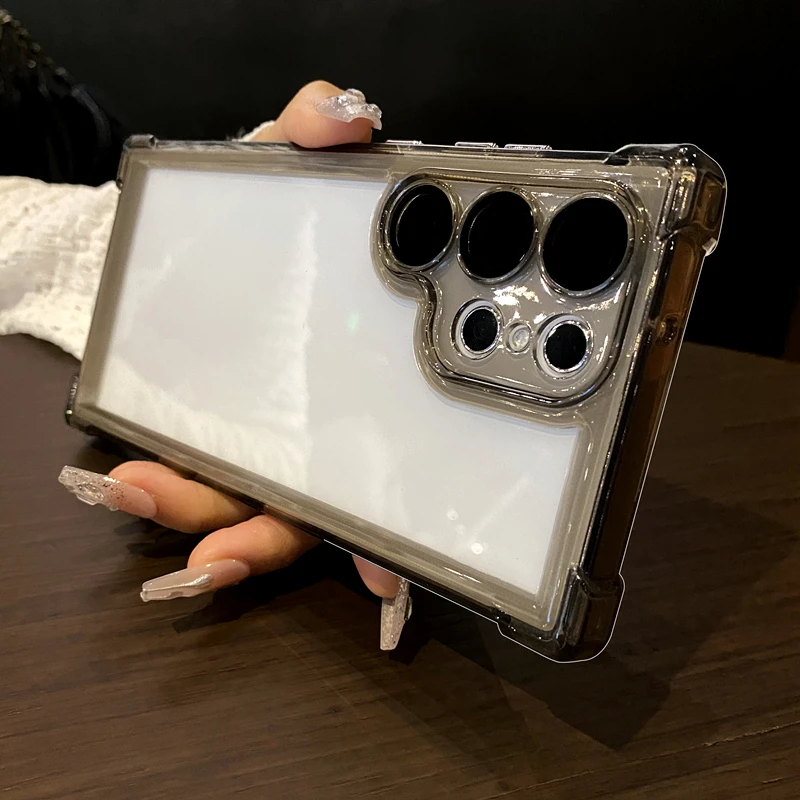 Color: black, Material: aluminum - Luxury Shockproof Clear Acrylic Case For Samsung Galaxy S24 S23 FE S22 Plus S24 Ultra A34 A54 A15 A25 A35 A55 A53 5G Hard Cover