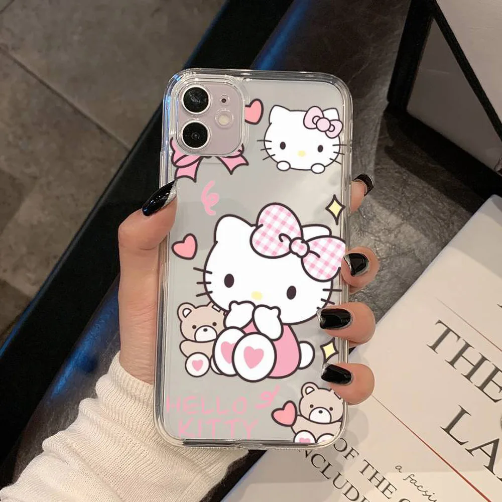 Color: GRAY, Material: aluminum - Miniso Sanrio Collaboration Hello Kitty Phone Case For iPhone 15 14 13 11 12 16 Pro Max Plus X XR XS Girl Silicone Phone Case