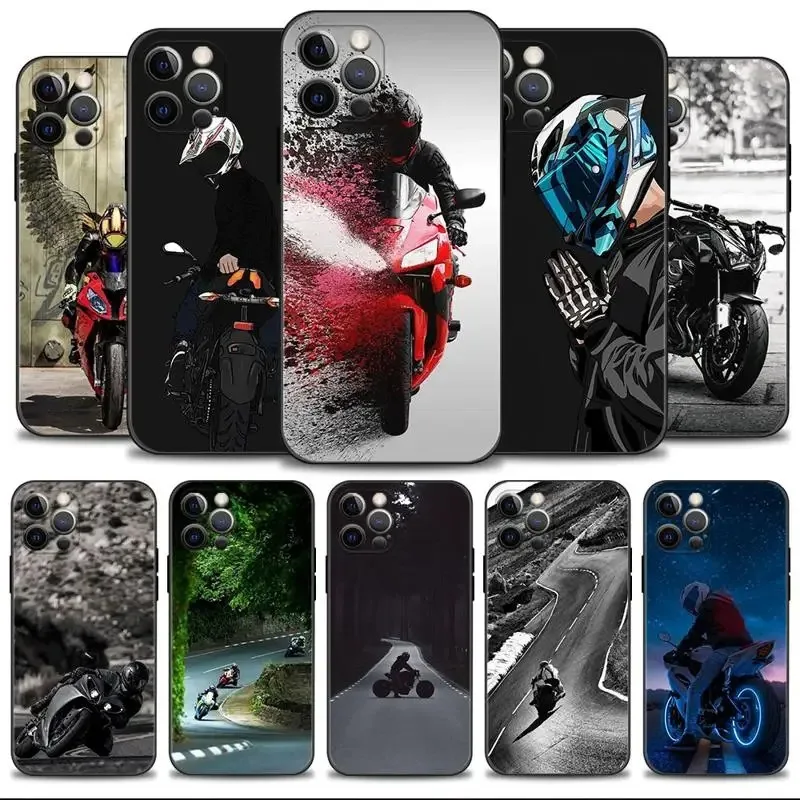 Color: Gold, Material: PP - Moto Cross Motorcycle Sports Phone Case For iPhone 16 15 14 13 12 11 Pro Max XS X XR Plus Mini Luxury Black Soft Cover Funda