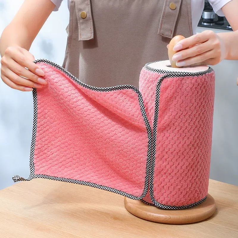 Color: Orange - Kitchen Daily Dish Towel Cloth Kitchen Rag Non-stick Oil Thickened Table Cleaning Cloth Double-layer Absorbent Microfiber