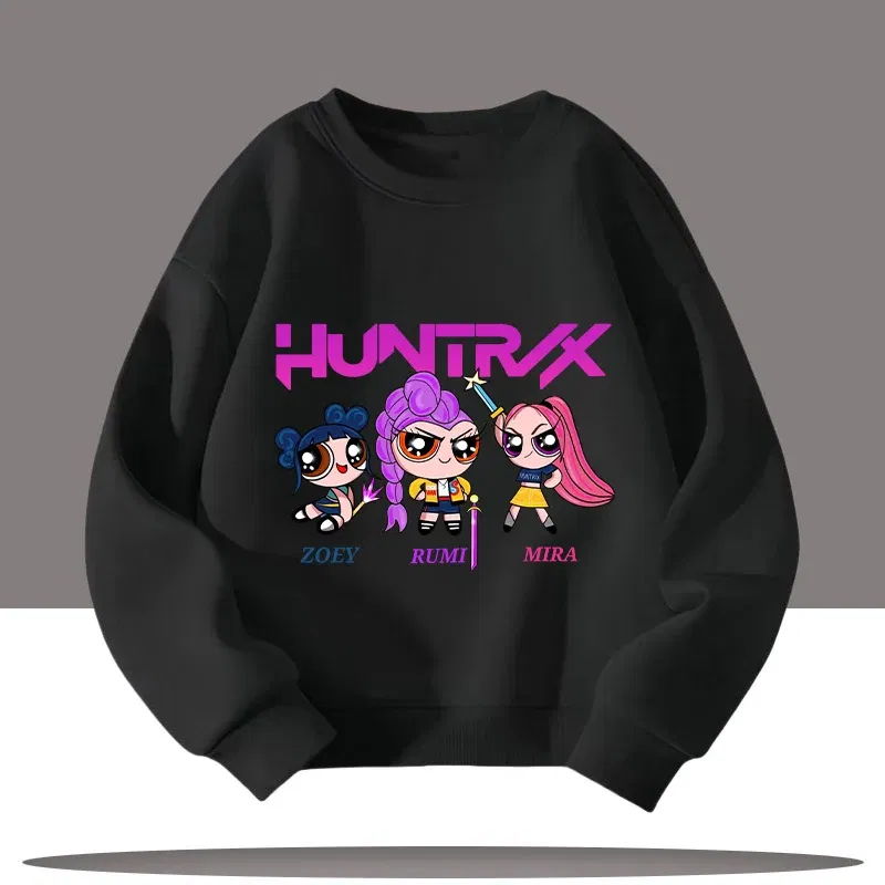 Color: Gold, Kid Size: 9 - K-pop Demon Hunters Cartoon Print 3-12 Year Old New Style Kids Round-neck Sport Shirt Cute Girl Casual Top Children's Clothing