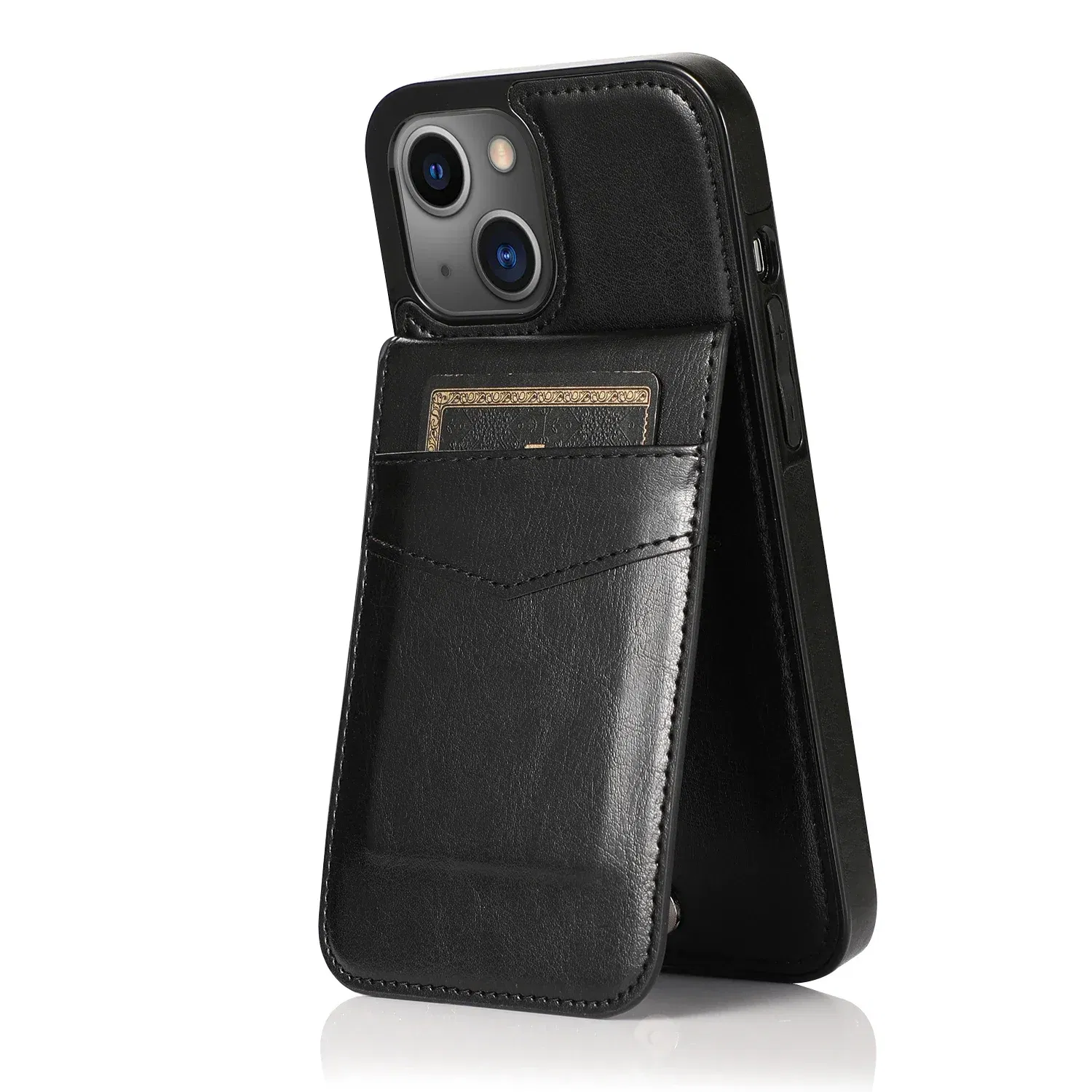 Color: Blue, Material: Genuine Leather - Faux Leather Wallet Kickstand Phone Case for IPhone 13 12 Mini 16E 16 15 14 11 Pro Max X XR XS 7 8 Plus Case with Credit Card