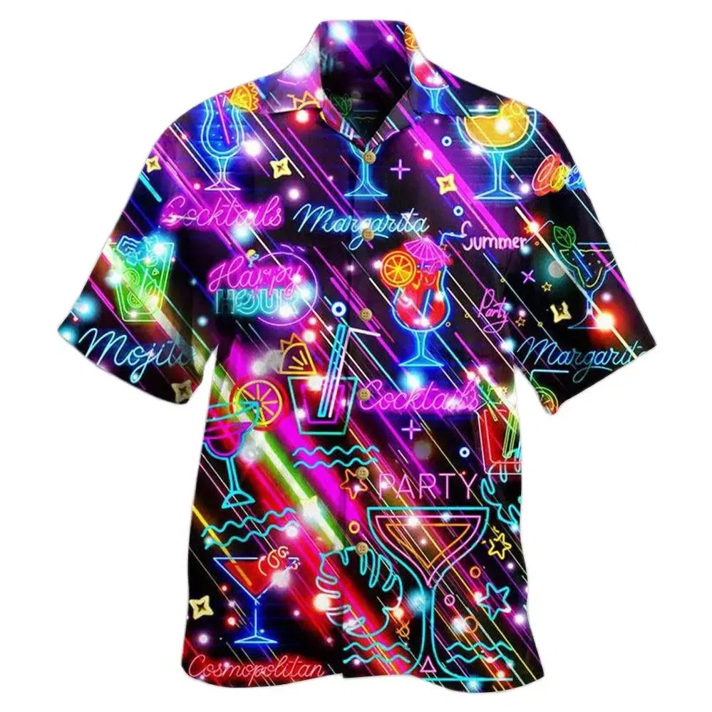 Color: Lavender, Size: XXL - 2023 Men's Hawaiian Shirts Party Beer Harajuku Oversized Shirt Fashion Printed Short-sleeved Beach Top Tee Men's Clothing Camisa