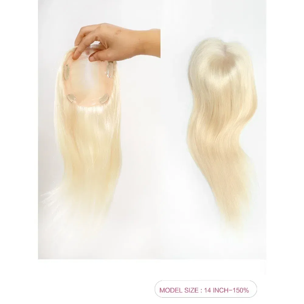 Toupee Color: 613#, Toupee Size: 4x6, Toupee Design: free, Toupee Density: 120%, Length: 14 inches - 5.5X6inch Mono Base Brazilian Remy Human Hair Topper 12"-18" Double Pu Around Thick Invisible Mono Topper for Women Hairpieces