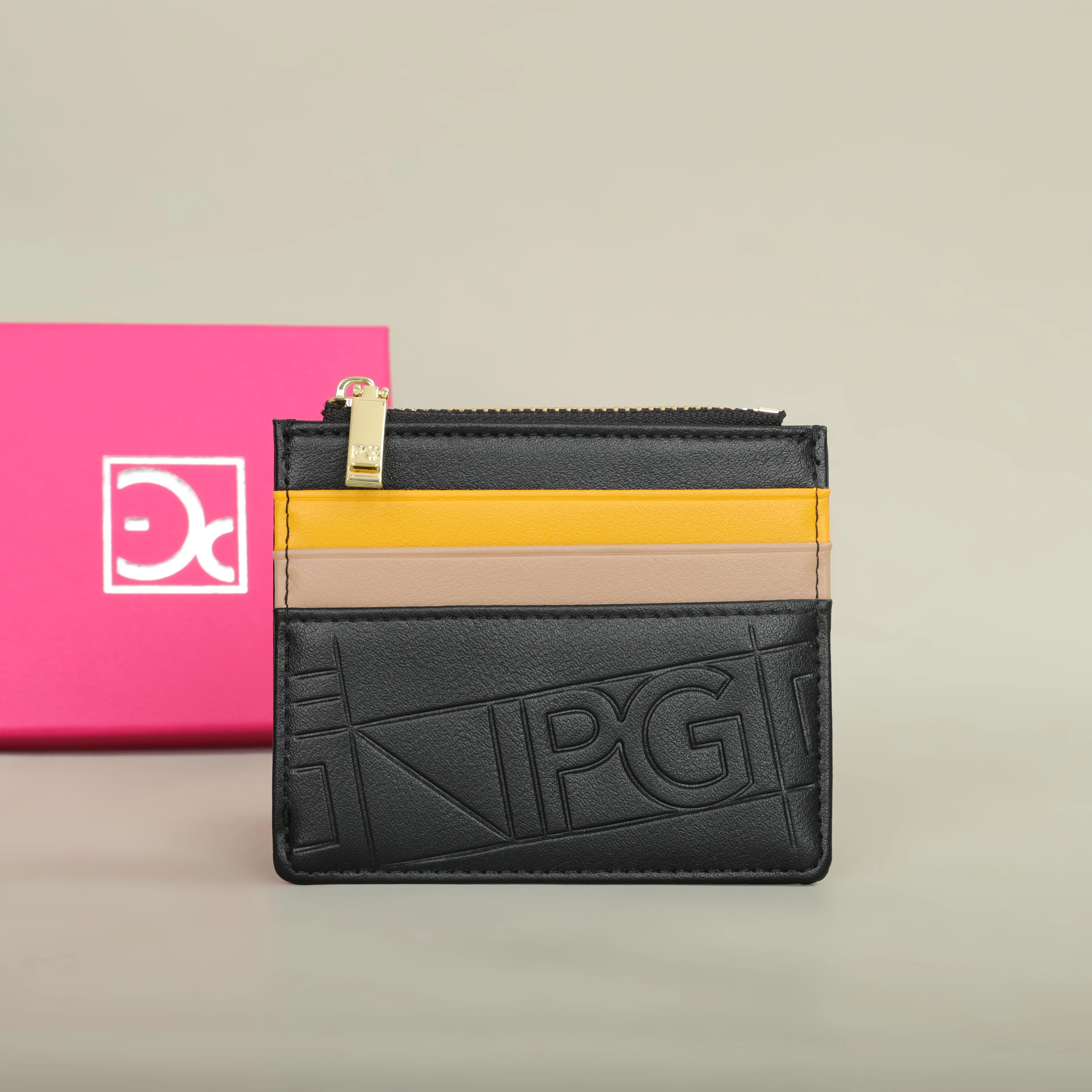 Color: Yellow / Gold - PG Women's Wallet Fashion Retro Temperament Women's Bag Button Folding Monogram Printed Metal Zipper Leather Bag Card Women's