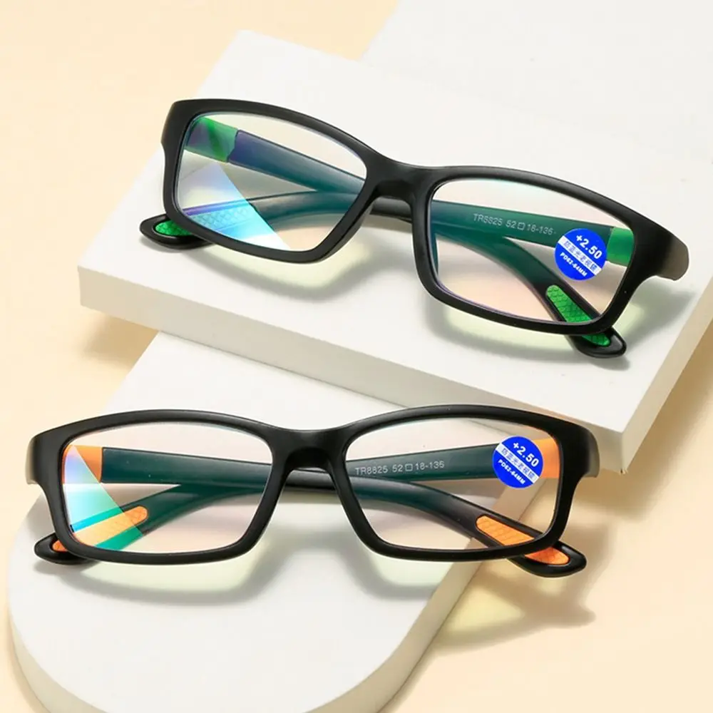 Frame Color: green, Eye Prescription: +75 - Reading Glasses Men Fashion Sports Anti-blue Light Blocking Reading Eyewear Grey Red TR90 Frame Presbyopia Eyeglasses