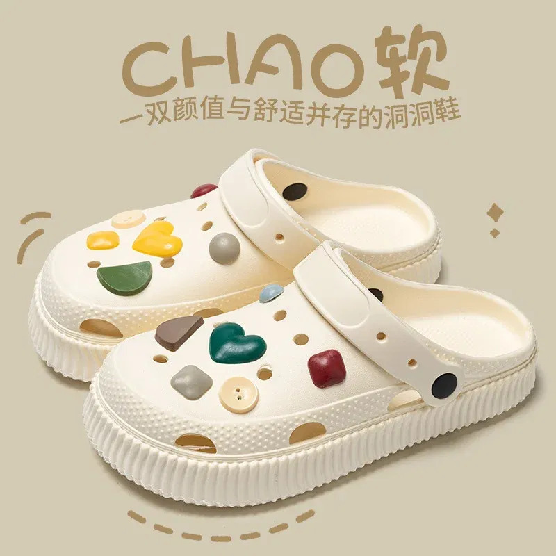 Color: Chrome yellow, Shoe Size: 38-39 - Shoes hole shoes girls wear outside couple bag head women cool slippers
