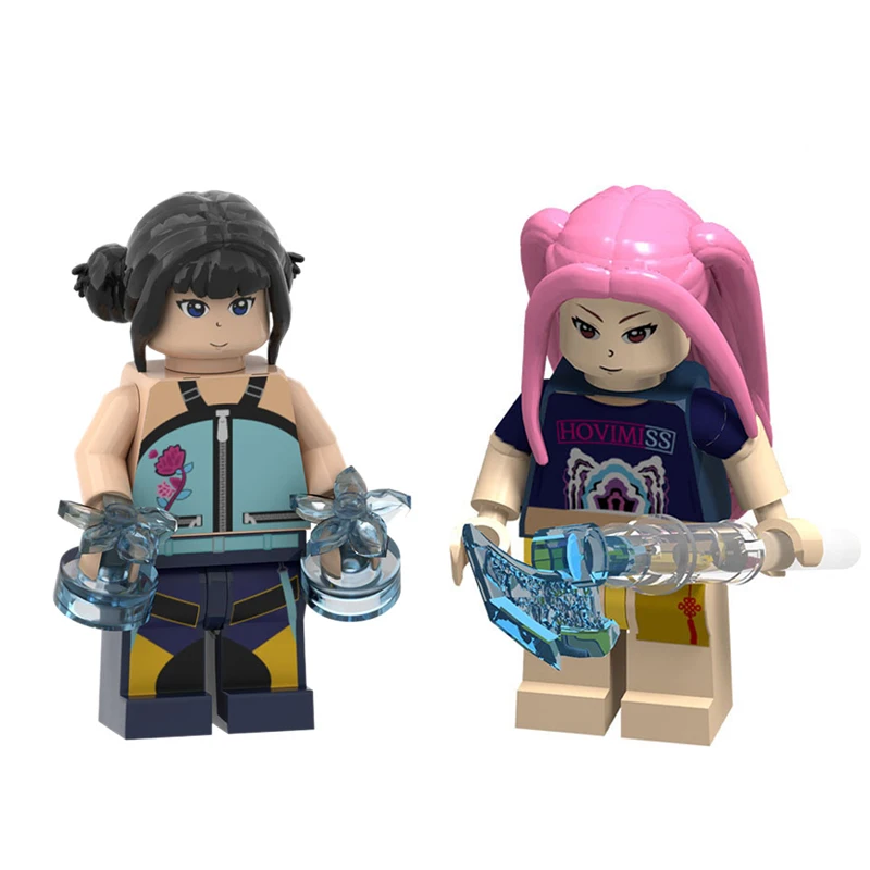 Color: GRAY - New KPOP Demon Hunters Cartoon Doll Building Blocks Kawaii Mini Action Figure Head Assembly Toys Child Educational Toys Gift