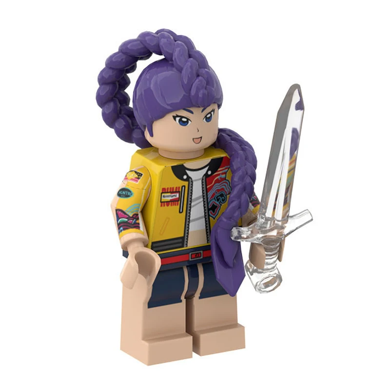 Color: GRAY - New KPOP Demon Hunters Cartoon Doll Building Blocks Kawaii Mini Action Figure Head Assembly Toys Child Educational Toys Gift