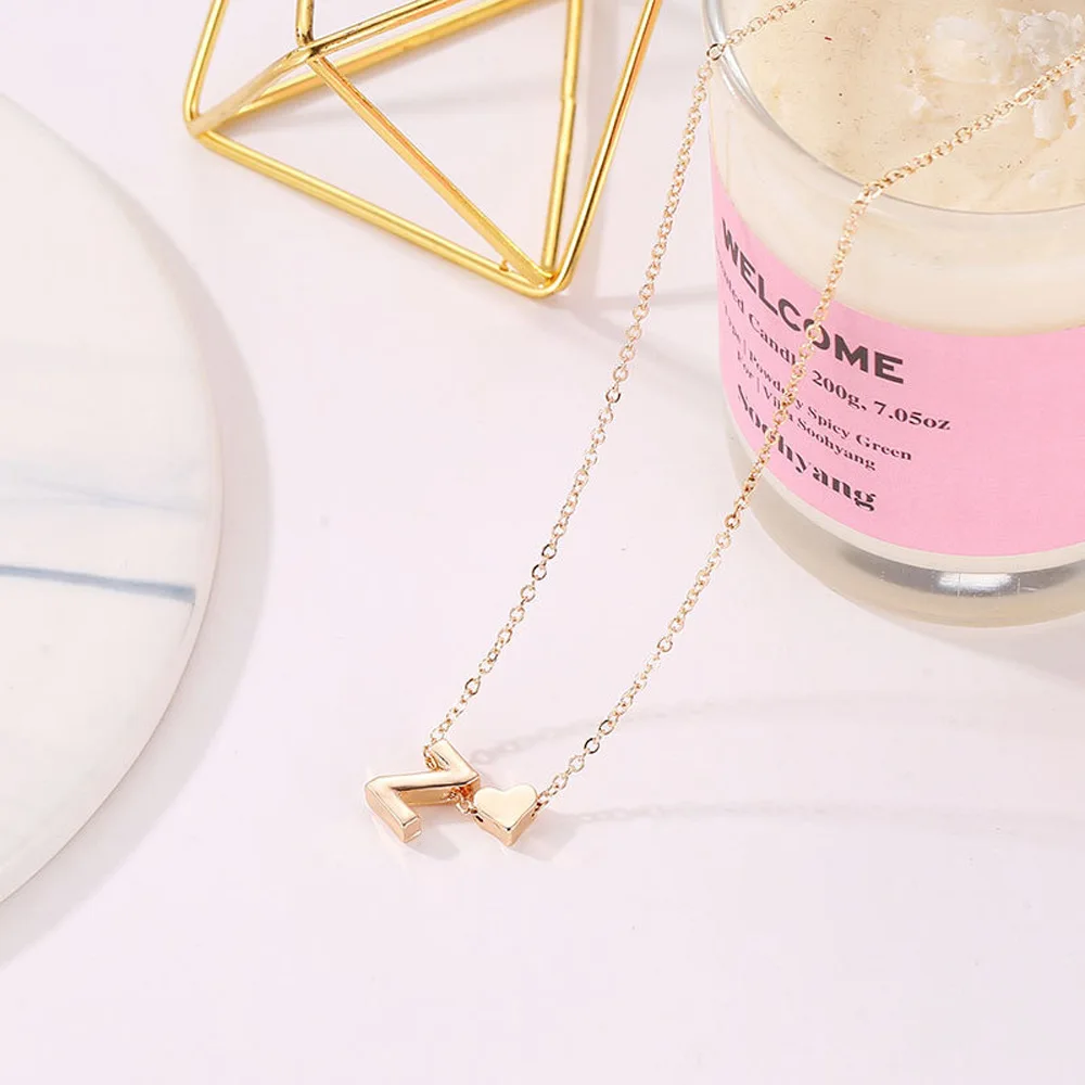 Metal Color: RED-BROWN, Main Stone Color: camel - Fashion Tiny Heart Dainty Initial Necklace Gold Color Letter Name Choker Necklace For Women Pendant Jewelry Gift
