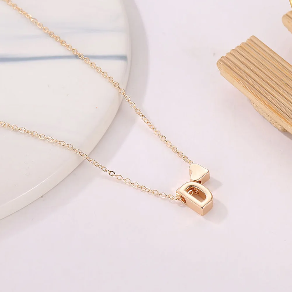 Metal Color: RED-BROWN, Main Stone Color: camel - Fashion Tiny Heart Dainty Initial Necklace Gold Color Letter Name Choker Necklace For Women Pendant Jewelry Gift