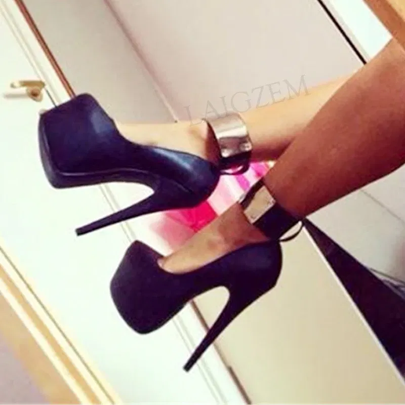Color: black, Shoe Size: 8.5 - BERZIMER Women Platform Pumps Heels Sandals Stiletto Pumps Shoes Frau Pumpen Escarpins Femme Shoes Woman Large Size 46 50 51 52