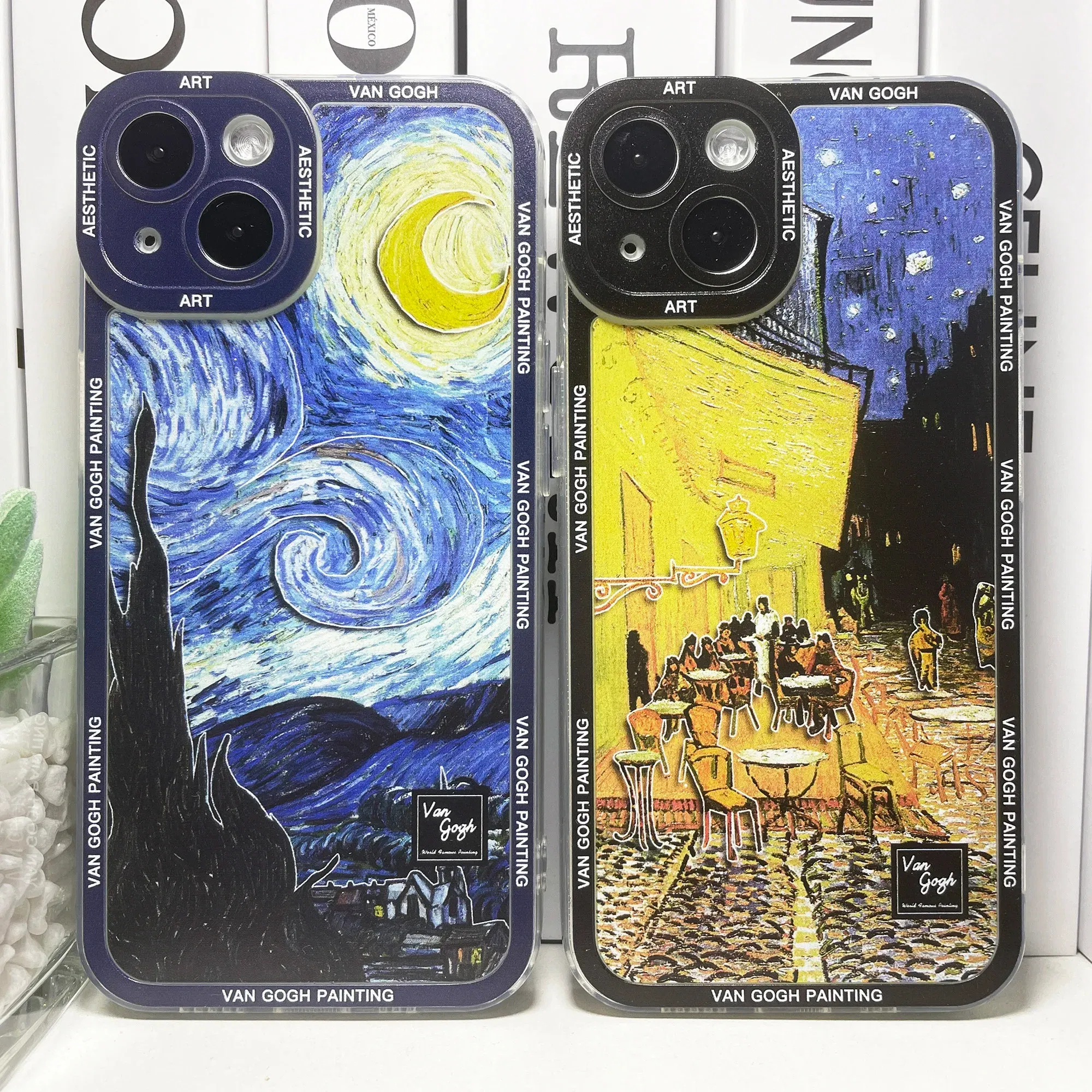 Color: Blue, Material: CANVAS - Van Gogh Art Aesthetic Phone Case For iPhone 16 15 14 13 12 11 Pro Max Mini XS X XR SE 8 7 Plus Sunflowers The Starry Night