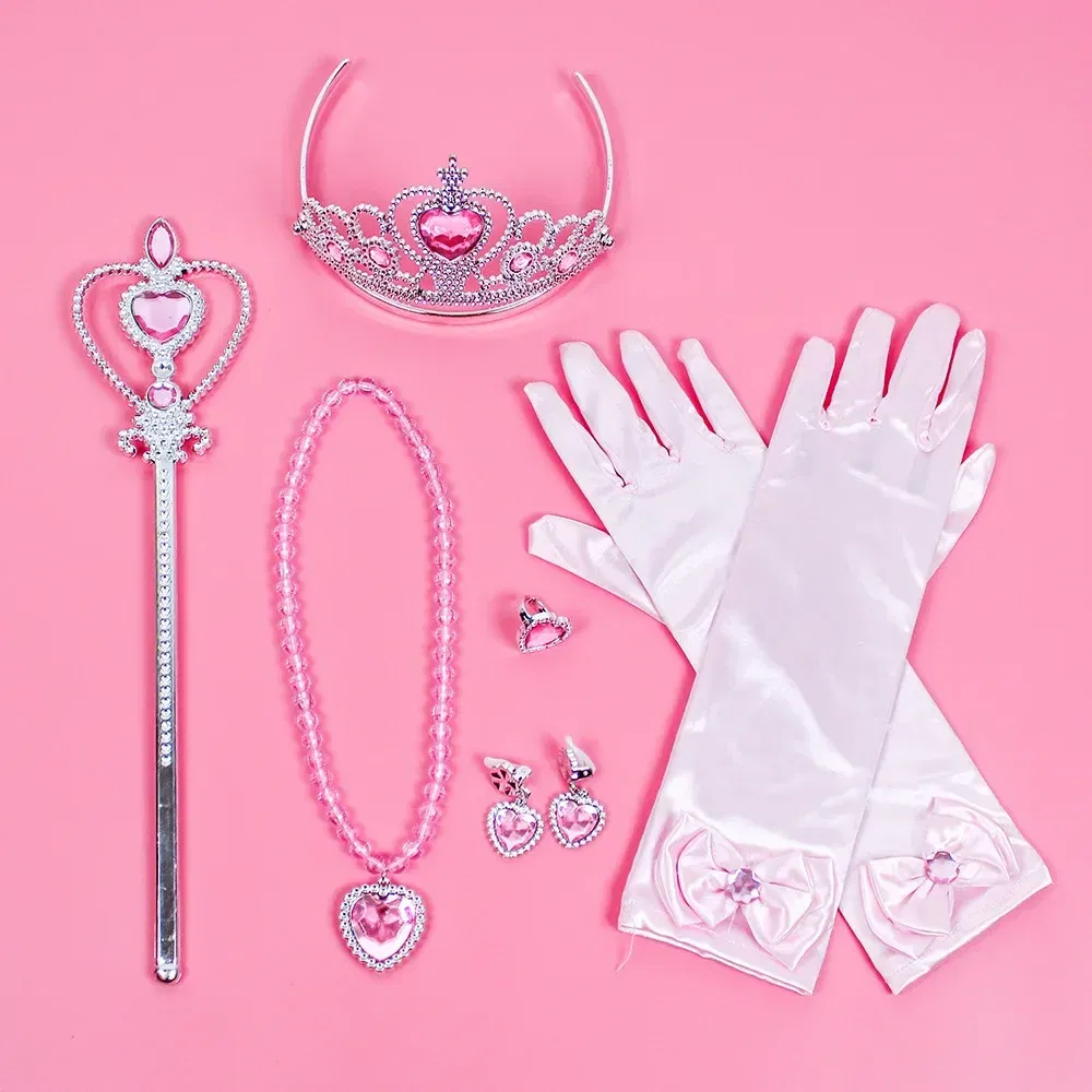 Color: Orange - Pincess Anna Elsa Cosply Accessories Crown Magic Wand Necklace Wig Gloves Frozen Snow White Belle Cinderella Princess Role Play