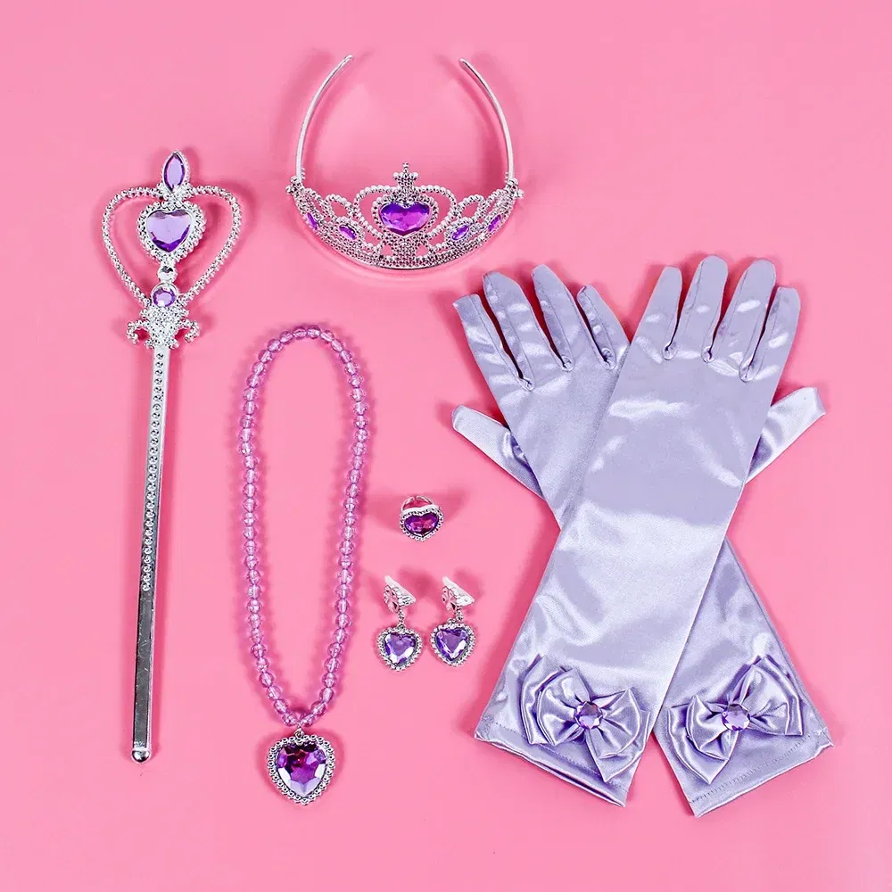 Color: Orange - Pincess Anna Elsa Cosply Accessories Crown Magic Wand Necklace Wig Gloves Frozen Snow White Belle Cinderella Princess Role Play