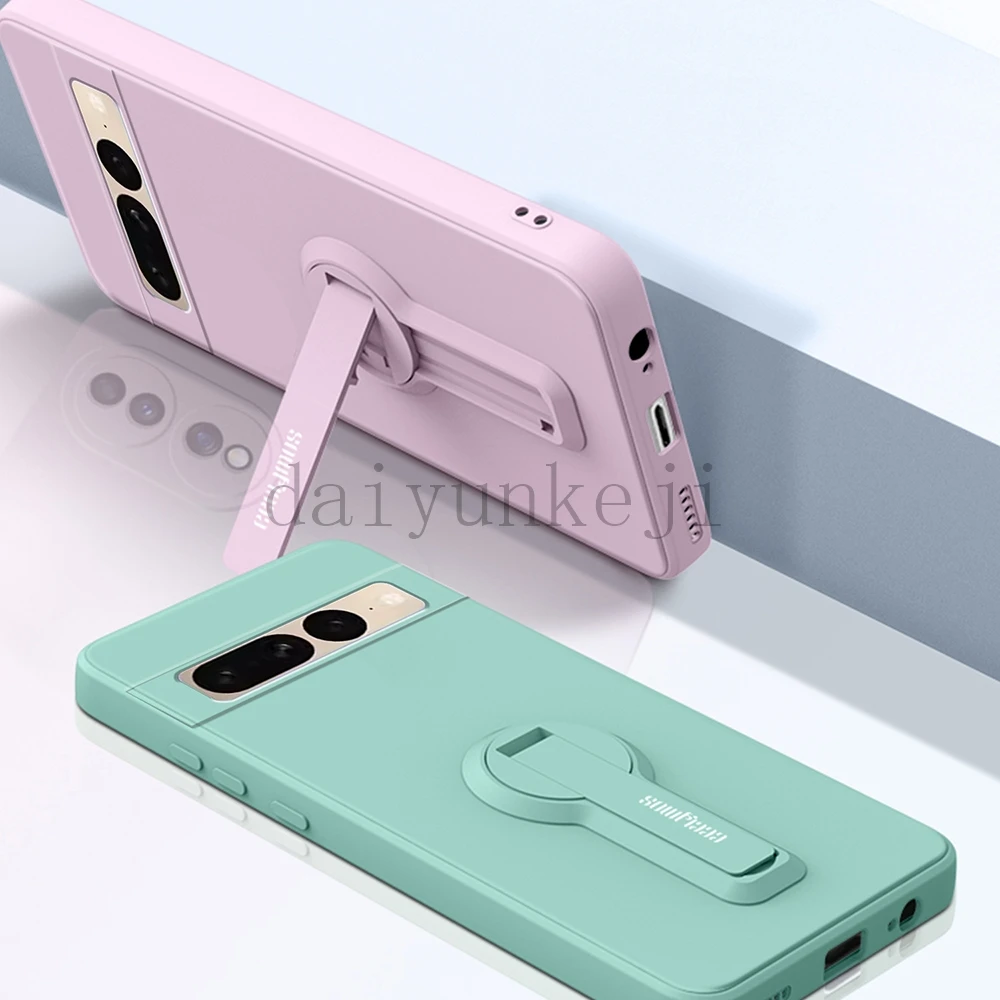 Color: SKY BLUE, Material: Cotton Fabric - Phone Case For Google Pixel 7 8 6 5 9 Pro XL Pixel 7A 6A 5A 8A 9A Soft Cover Silicone Case with Holder Stand Bracket Lanyard
