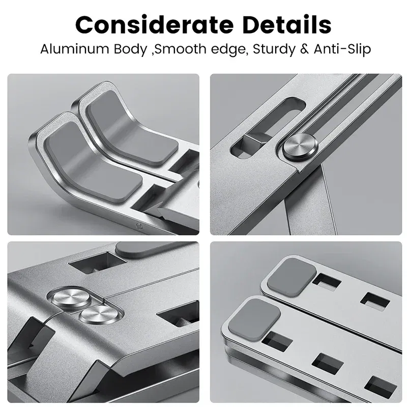 Color: Silver - Aluminum Alloy Laptop Holder Stand Adjustable Foldable Portable for Notebook Computer Bracket Lifting  Non-slip Holder