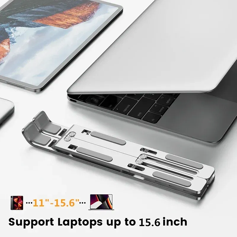Color: Silver - Aluminum Alloy Laptop Holder Stand Adjustable Foldable Portable for Notebook Computer Bracket Lifting  Non-slip Holder