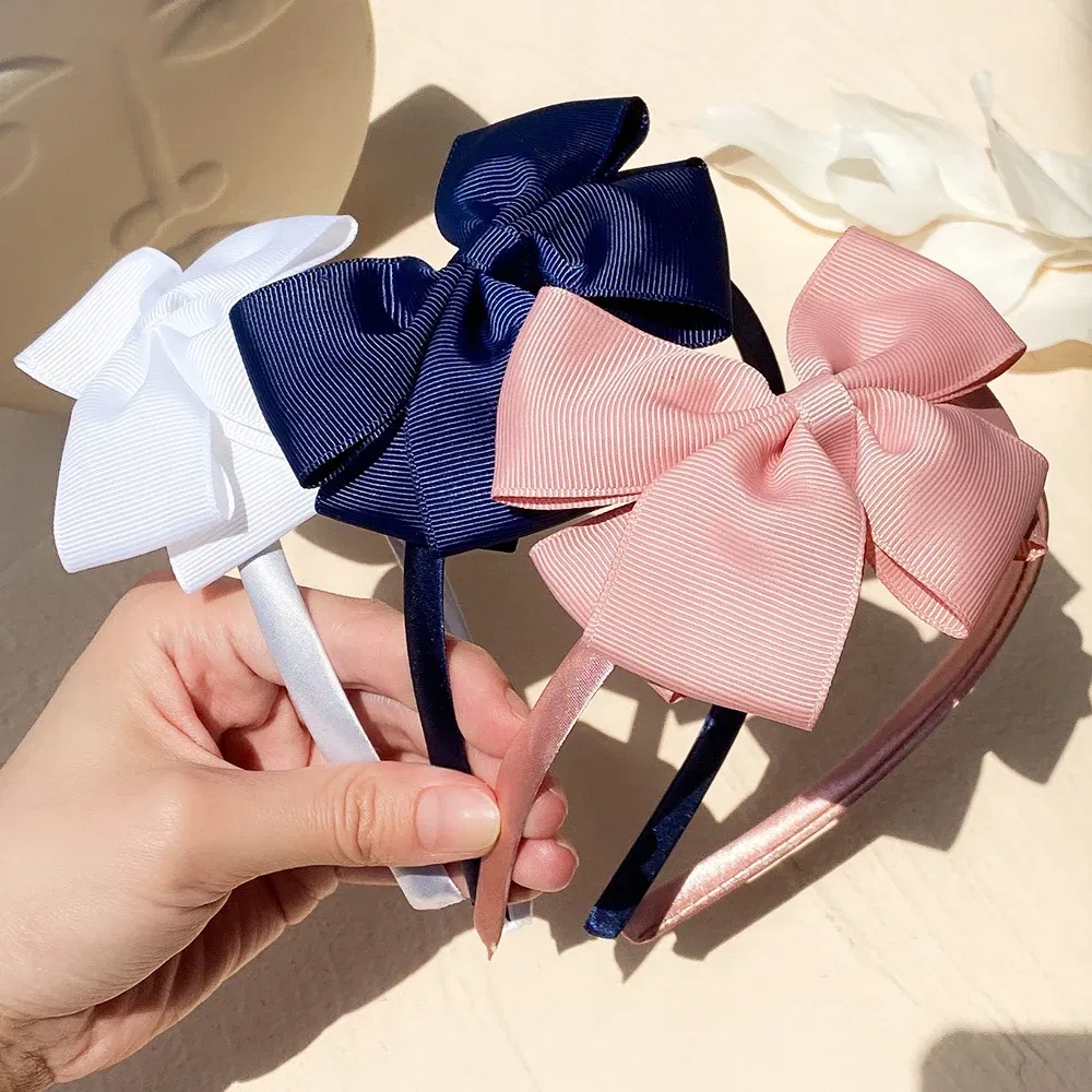 Color: MULTI - 1 Piece Ribbon Handmade Hair Bows Hairbands for Baby Girls 20 Colors Cute Bowknot Solid Headband Headwear Baby Hair Accessories