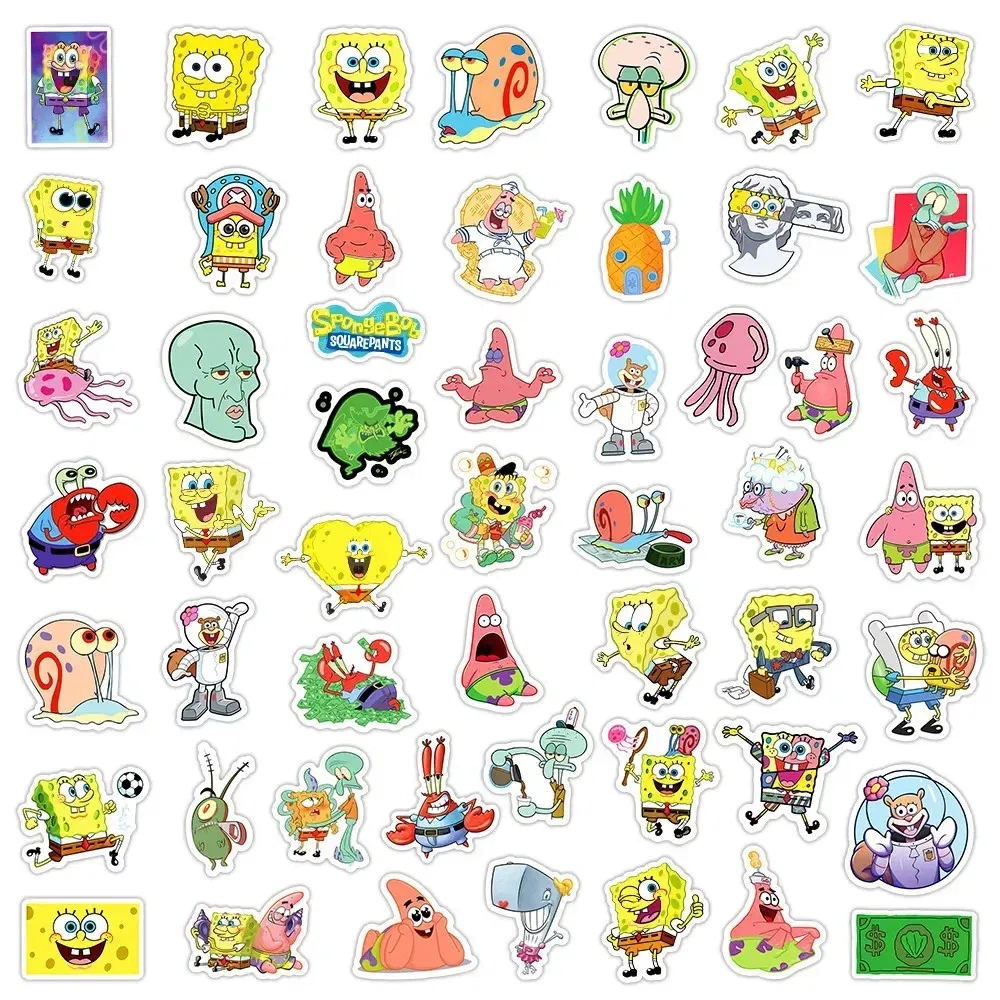 Color: Gold - 50pcs Variety of Cartoon and Anime Cute SpongeBob SquarePants Paistar Kids Waterproof Graffiti Stickers