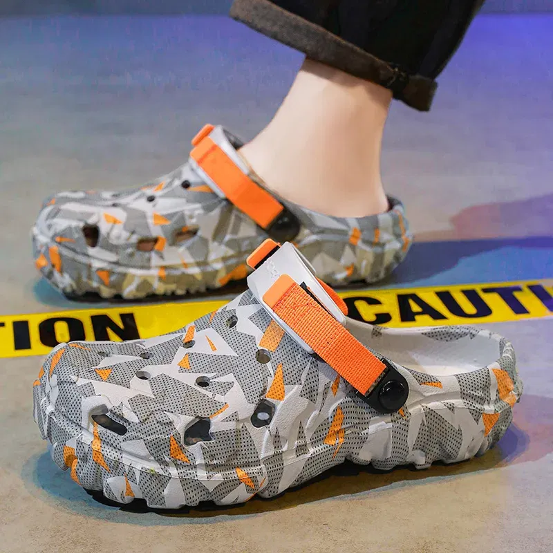 Color: MULTI, Shoe Size: 45 - Fashion Garden Shoes Men's Clogs Slippers Sandal Flat Camouflage Sandals Male Sneakers Outdoor Flip Flops Home Clogs