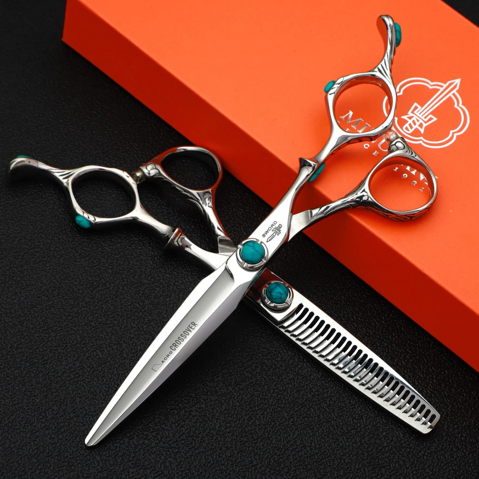Color: Army Green - MIZUTANI professional hairdressing scissors thinning shears 6-6.5-7 inch barber scissors VG10 steel Hair cutting machine