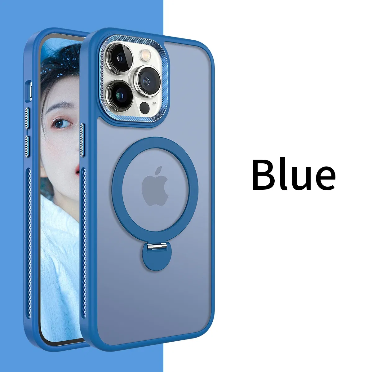 Color: SKY BLUE, Material: EVA - For iPhone 15 Pro Max 360?° Rotation Magnetic Holder Stand Matte Phone Case For iPhone 11 12 13 14 15 Plus Heat Dissipation Cover
