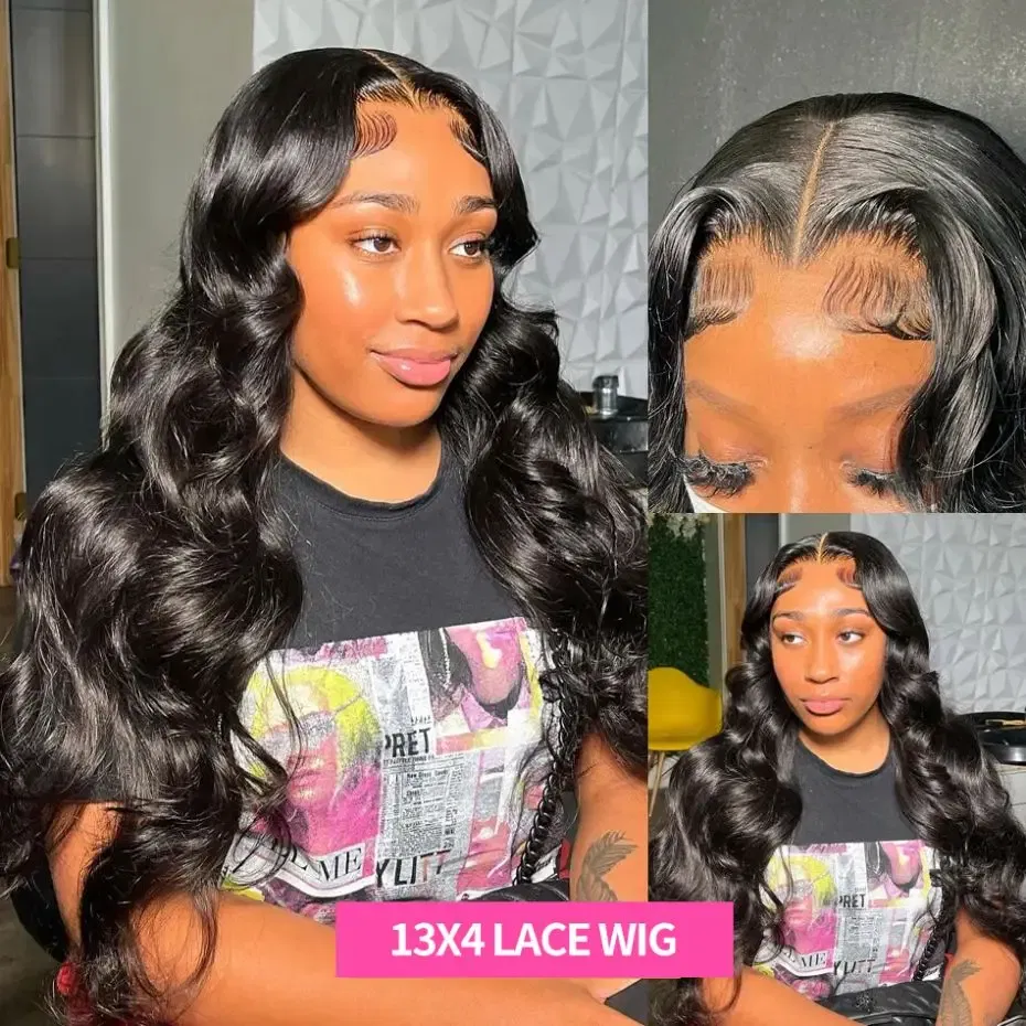 Color: Natural Color, Ships From: CHINA, Stretched Length: 28inches, Density: 150% - 13x6 13x4 Body Wave Glueless Wig HD Transparent Lace Front Wig Human Hair Pre Plucked Brazilian 4x4 Lace Closure Wigs For Women