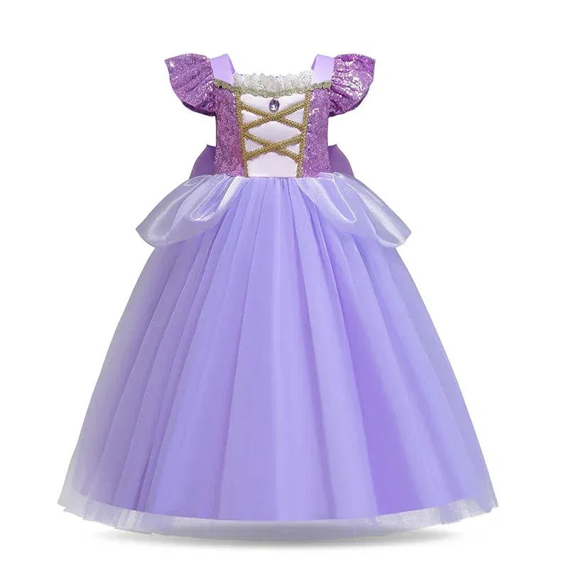Color: PURPLE, Kid Size: 13 - Disney Deluxe Elegant Rapunzel Princess Ball Gown Fancy Birthday Party Dress Cinderella Vestidos Costume Play Carnival Apparel
