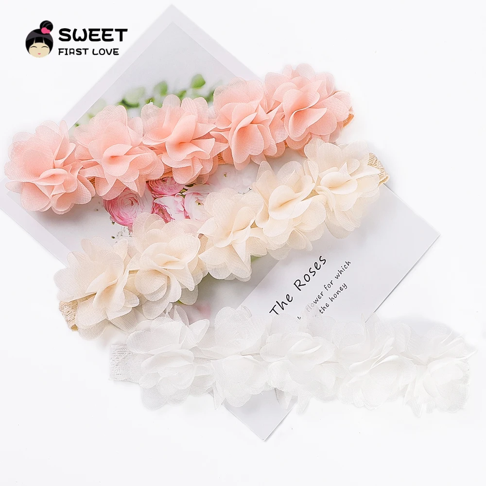 Color: Yellow - Pink Baby Flower Headband Pink Chiffon Hair Bands Handmade DIY Headwear Hair Accessories for Kids Children Newborn Toddler