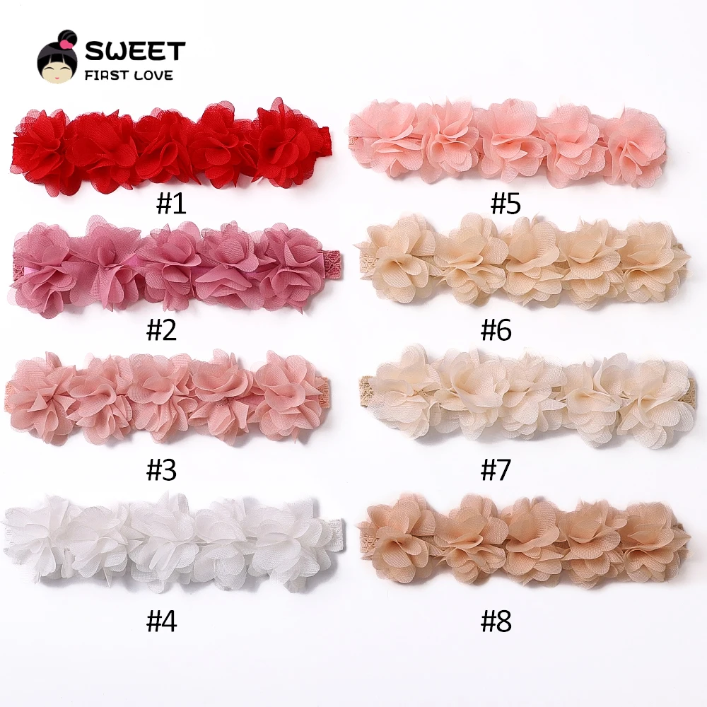 Color: Yellow - Pink Baby Flower Headband Pink Chiffon Hair Bands Handmade DIY Headwear Hair Accessories for Kids Children Newborn Toddler