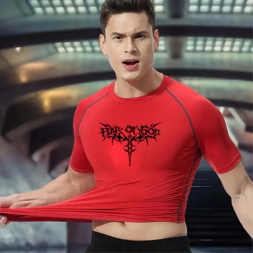 Color: ROYAL BLUE, Size: M - Men's Compression Shirt Anime Print Gym Sport Quick Dry Gym TShirts Fitness Athletic Undershirts Elasticity Tops Tee Summer Male