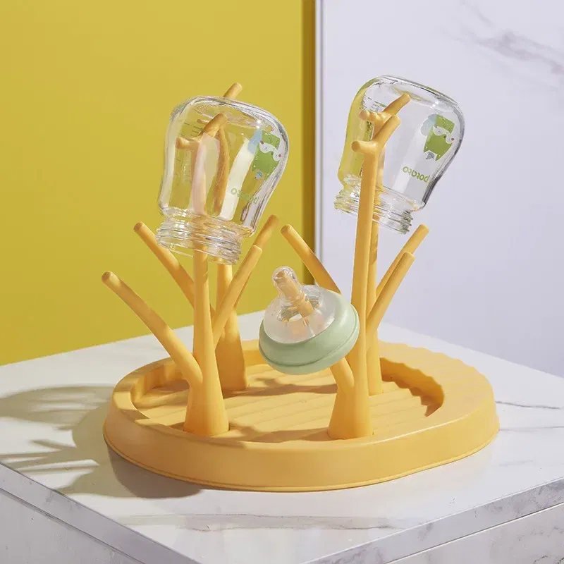 Color: Pink - Baby Bottle Holder Cleaning Dryer Drainer Removable Baby Bottle Drying Rack Storage Rack Tree Shape Rack for Babies Bottles Item