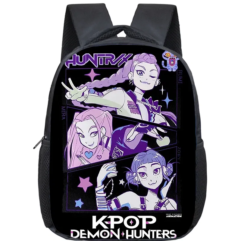 Color: Dark Grey - KPop Demon Hunters School Bags 12inch Lightweight Children Backpack Girls Boys Orthopedic Kids Book Bags Back To School Mochilas