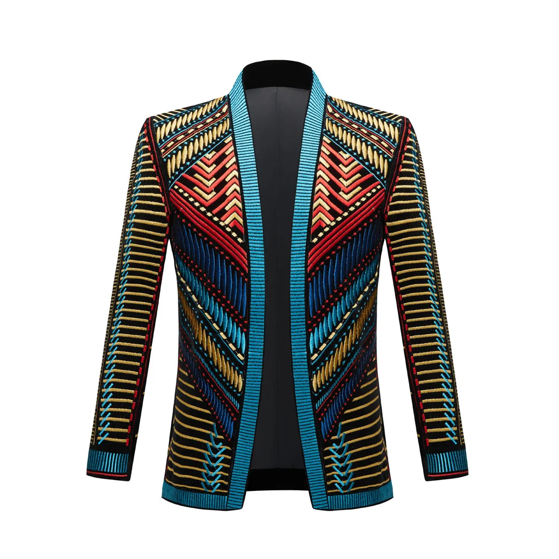 Color: Blue, Size: M - European and American Sizing Velvet Embroidered Men's Nightclub and Bar Performance Costumes, Dance Party Singer Gowns, Blazer