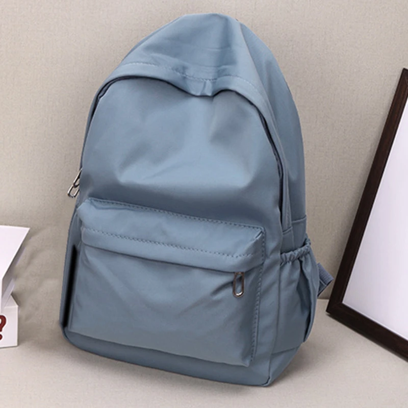 Color: Brown - Women Schoolbag Waterproof Large Capacity School Backpack Smooth Zipper Solid Color Teens Girl Casual Daypack Bag Student Supply