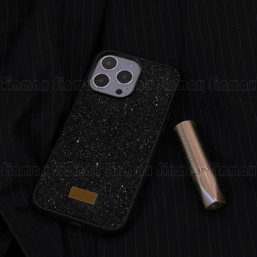 Color: black, Material: Vinyl - Luxury Glitter Designed Shell For iPhone 16 15 Pro Max 14 13 12  Luxurious Bling Sparkling Rhinestone Diamond Jewels Cover Case