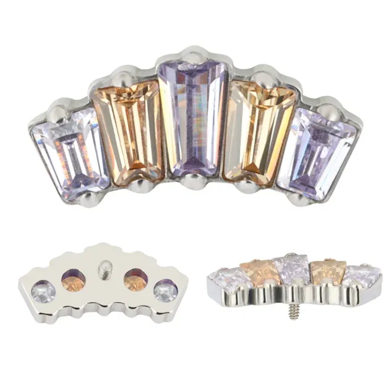 Metal color: Pure Gold Color, Main Stone Color: WHITE, Ships From: CHINA - G23 Titanium Ear Studs 5 Oblong CZ Blaze Curve Top Threaded Labret PIERC Lip Stud Ear Cartilage Tragus Helix Piercing Jewelry