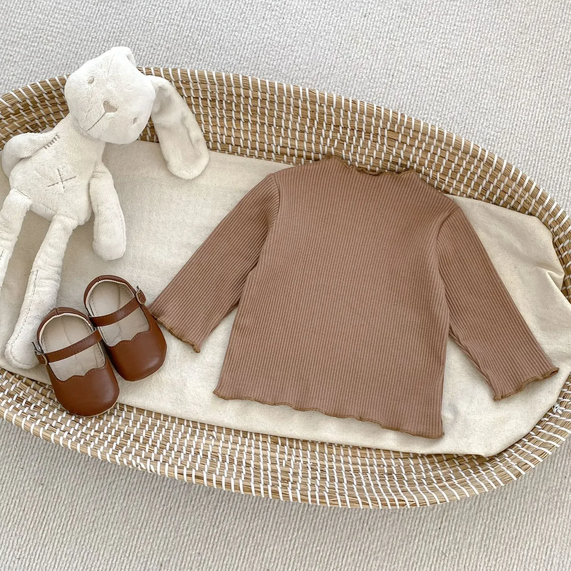 Color: GRAY, Kid Size: 2T - New Baby Long Sleeve T Shirt Girls Cotton Casual Tees Infant Ruffled Versatile Shirts Kids Floral Striped Bottoming Tops