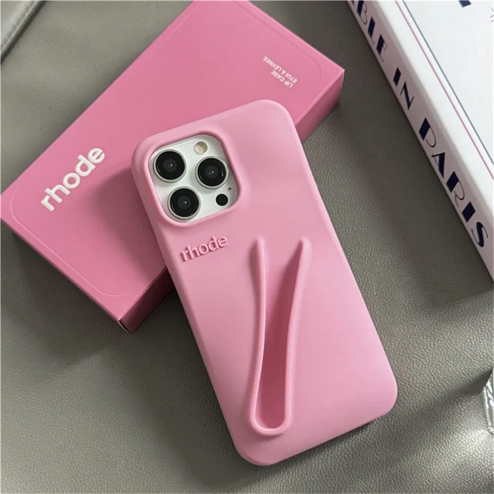 Color: Salmon Pink, Compatible-Phone Models: For iPhone 14 Pro Max - New Rhode Lipstick Soft Silicone Phone Case for iPhone 16 15 14 13 12 11 Pro Max Plus Portable Lip Gloss Holder Cover with Box
