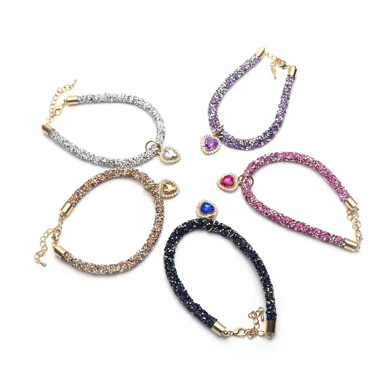 Color: PURPLE, Size: S - Luxury Cat Collar with Heart Crystal Pendant Puppy Chihuahua Necklace Reflective Rhinestone Kitten Neck Strap Pets Accessories