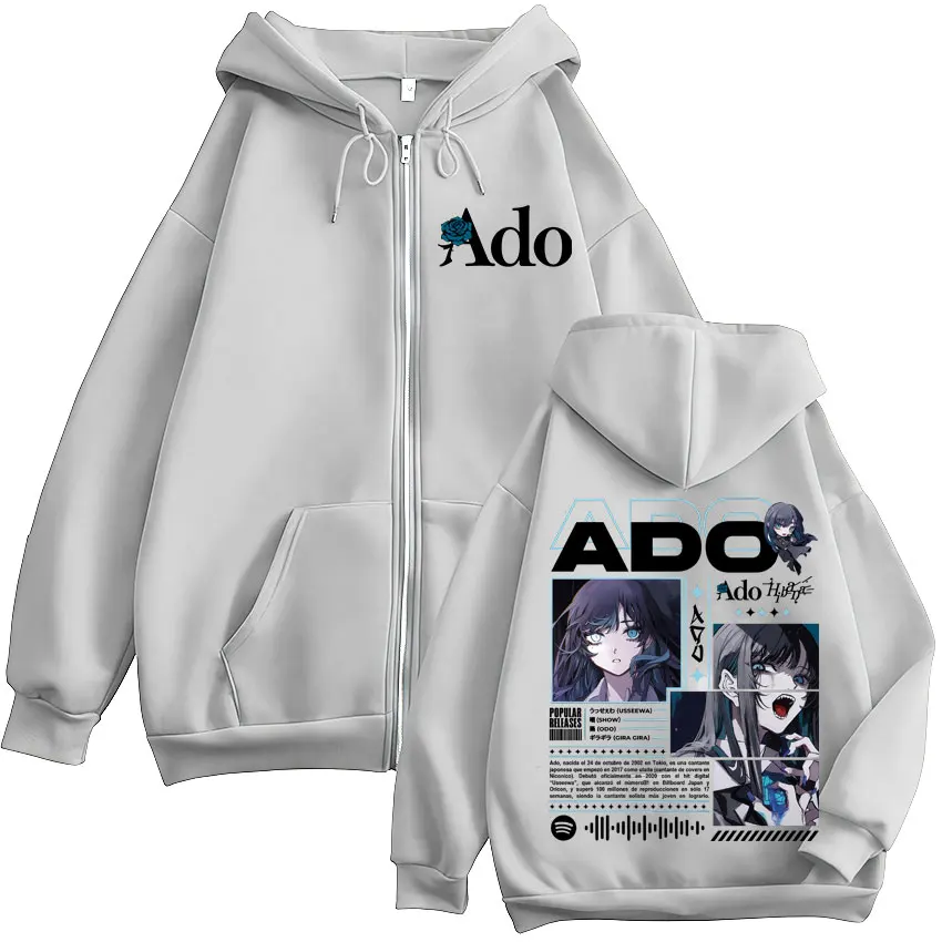 Color: Beige, Size: L - Ado World Tour 2025 Hibana Zipper Hoodies Men Women Clothing Fashion Harajuku Zip Up Sweatshirts Pullover Jacket Coat Streetwear