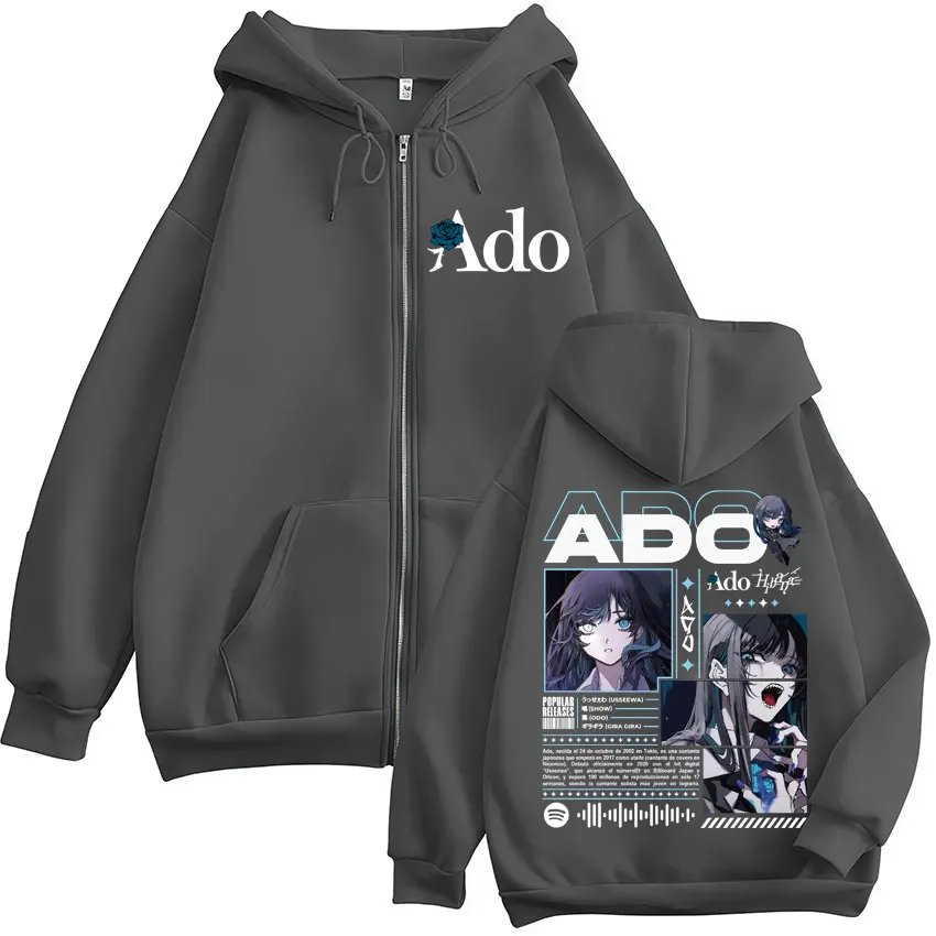 Color: Beige, Size: L - Ado World Tour 2025 Hibana Zipper Hoodies Men Women Clothing Fashion Harajuku Zip Up Sweatshirts Pullover Jacket Coat Streetwear