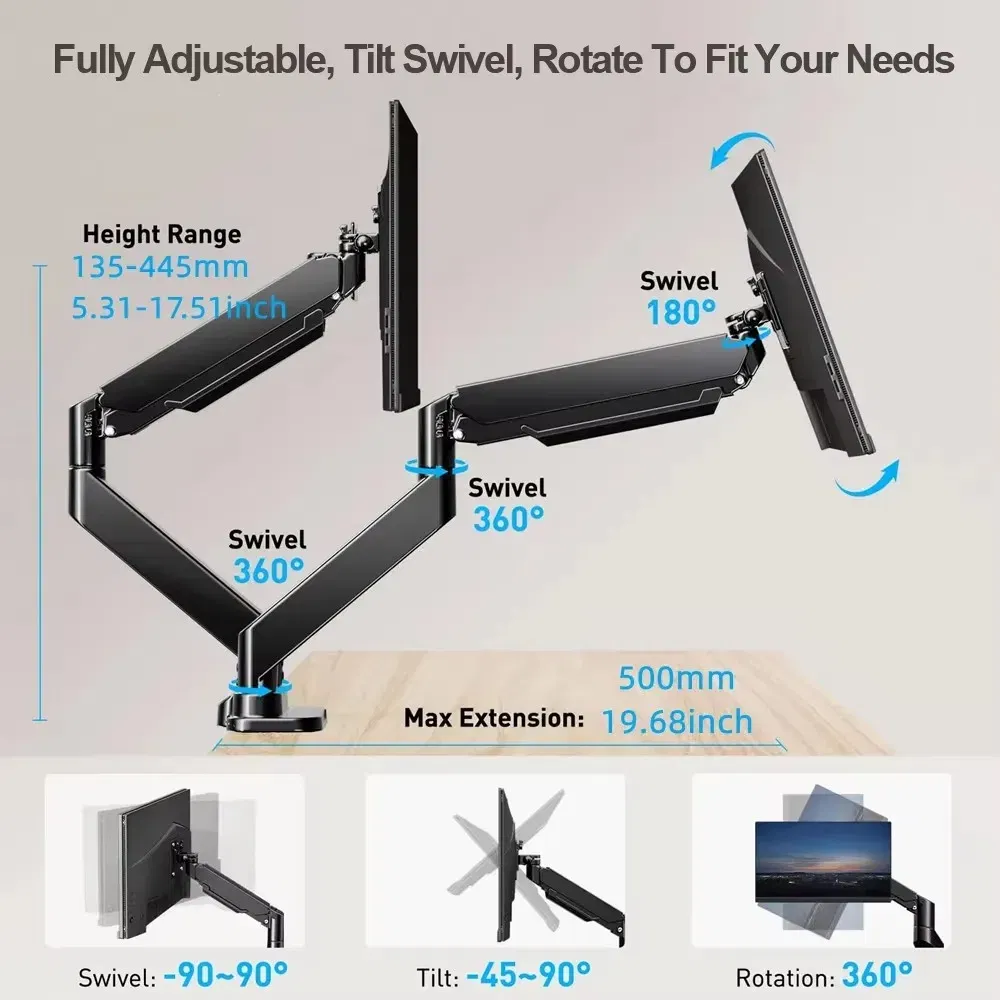 Color: black, Ships From: CHINA - New! 14-34in Dual Monitor Bracket ergonomic adjustable dual screen bracket protect cervical computer heighten shelf load2-10kg